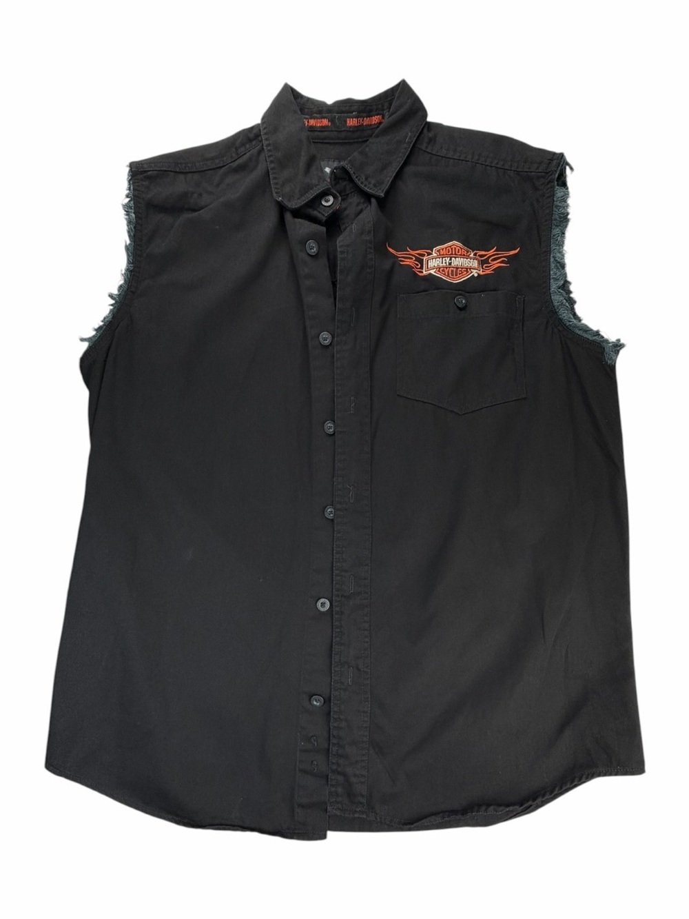 VTG Harley Davidson Men’s Black Heavy Cloth Cotton Fringe Vest Large